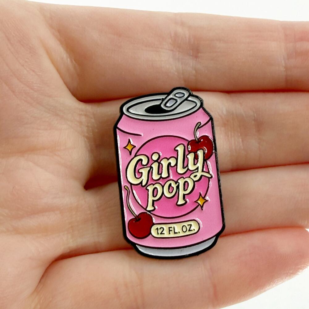 Girly Pop Soda Can Enamel Pin Cute Cherry Aesthetic Kawaii Lapel